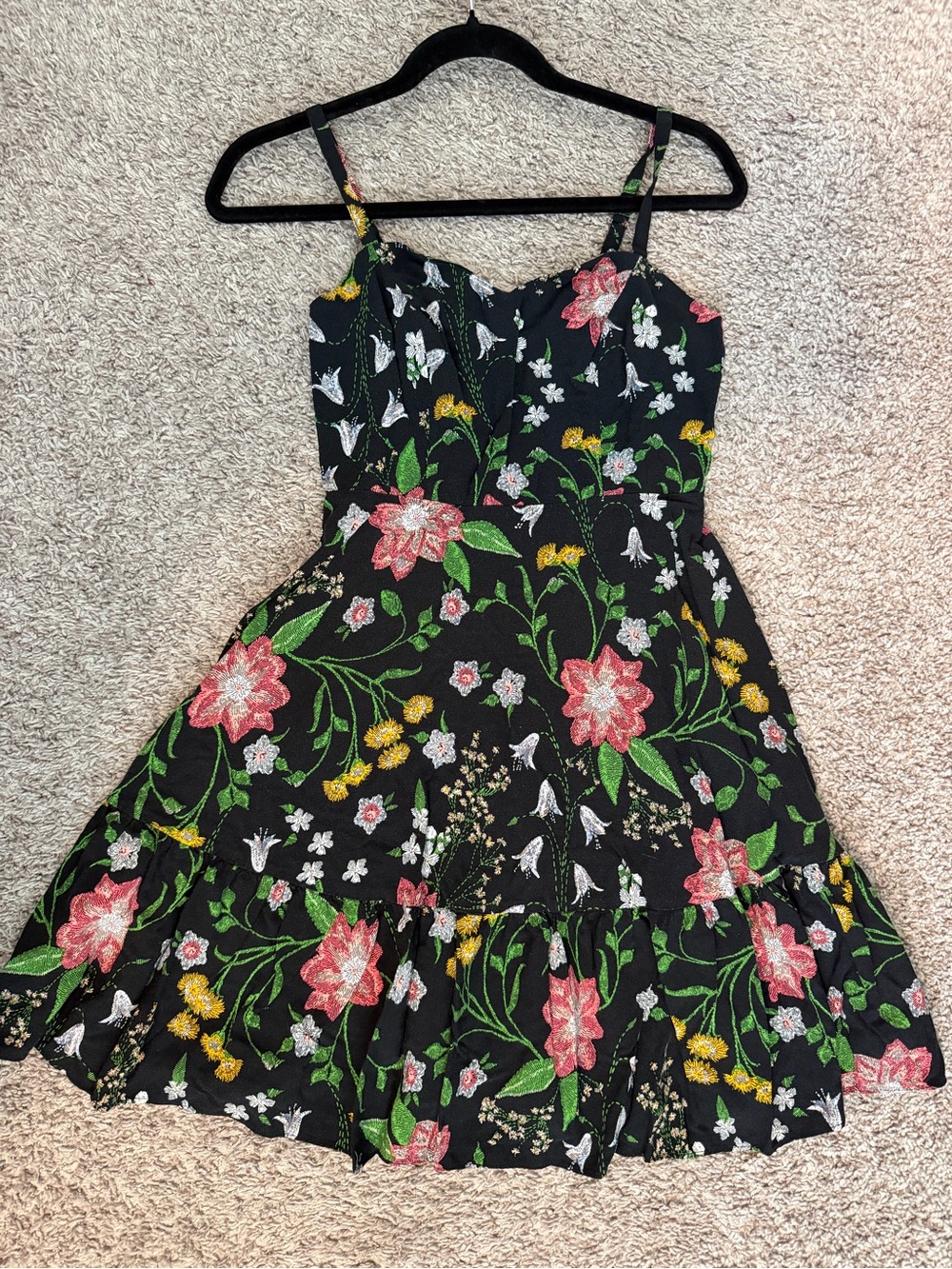 Old Navy Black Floral Sundress with Pink, Green & Yellow Embroidery - Picture 1 of 12